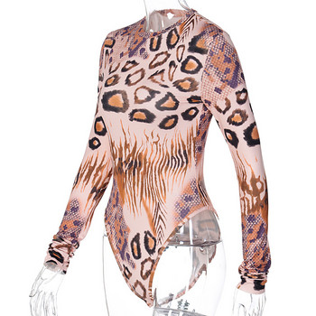 BKLD Дамски костюми по тялото 2020 Есенни нови бодита с дълъг ръкав с О-образно деколте и щампи Bodycon Секси клубни екипи Дамски гащеризон
