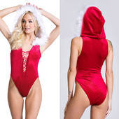 BKLD 2020 Νέο σέξι βελούδινο ολόσωμο ολόσωμο χριστουγεννιάτικο αμάνικο κορδόνι με κουκούλα με βαθύ V λαιμόκοψη Νυχτερινό κέντρο γυναικών