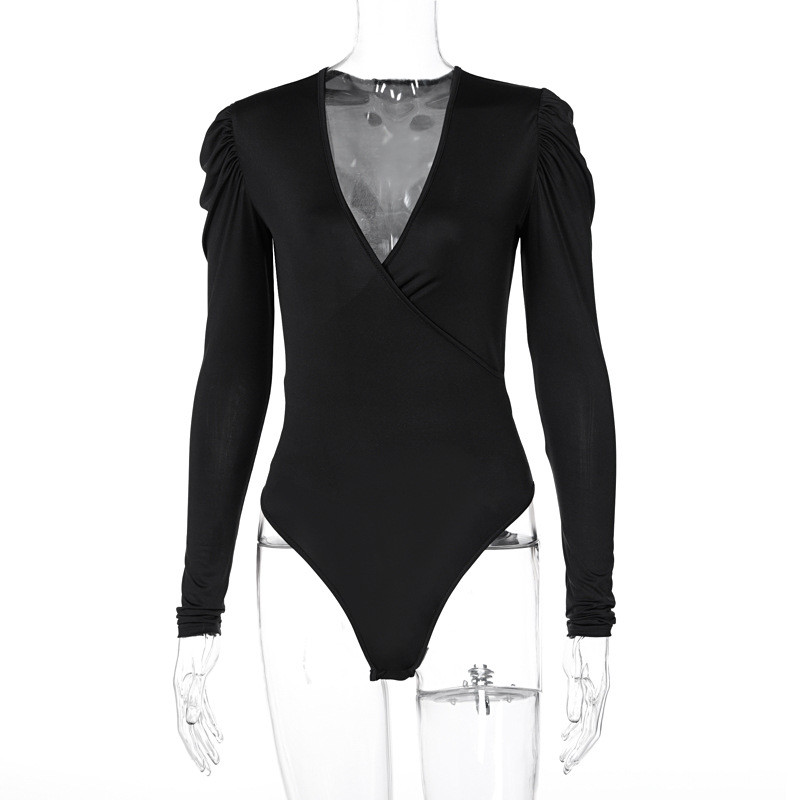 BKLD 2020 haine de iarnă nouă, sexy, la modă, cu decolteu în V, cu mânecă lungă, pentru femei, body negru pentru club de noapte, ținută dintr-o bucată, culoare solidă