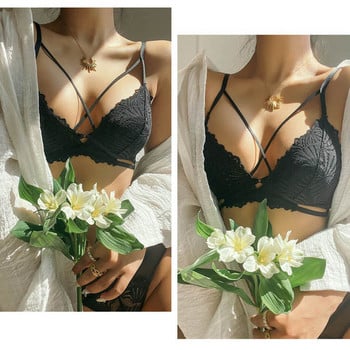 CINOON Секси бельо с бродерия Дамски комплект сутиен и бикини Wire Free Fancy Bralette Модна превръзка Удобно интимно бельо