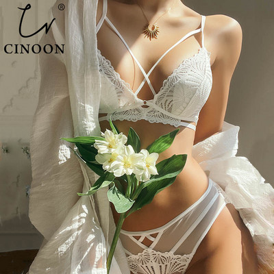 CINOON Sexy Izšūšanas Apakšveļa Sieviešu krūšturis un biksīšu komplekts Bez stieplēm, iedomātā bralette modes pārsējs Ērta intīma apakšveļa