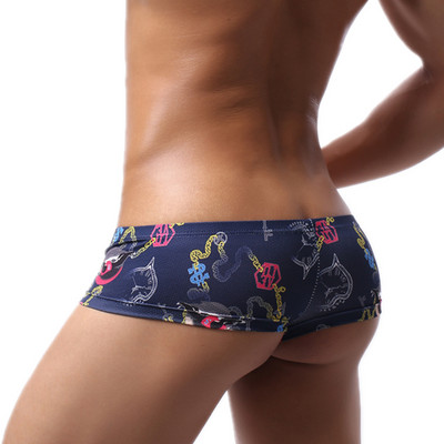 Boxer Lenjerie pentru bărbați Boxer cu talie joasă cu imprimeu Chiloți boxer sexy respirabili Pantaloni scurti de bikini cu husă în U Lenjerie de corp 