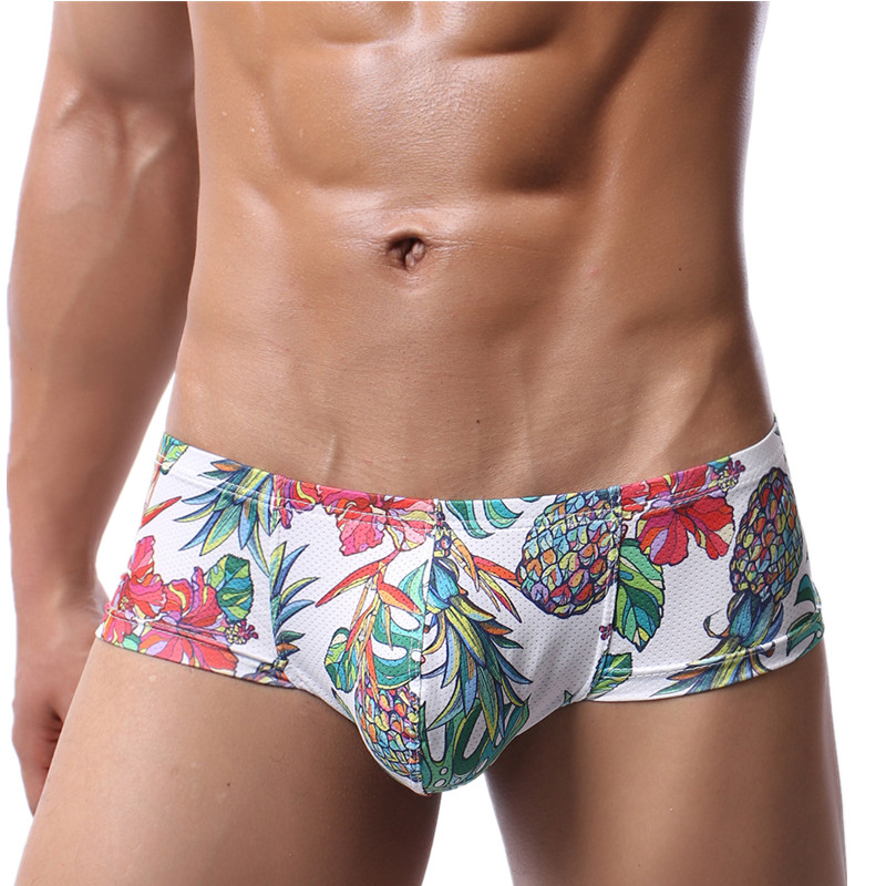 Boxer Lenjerie pentru bărbați Boxer cu talie joasă cu imprimeu Chiloți boxer sexy respirabili Pantaloni scurti de bikini cu husă în U Lenjerie de corp 