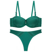 DKERT Half Cup Sexy Dantela Push Up Sutien Set Lenjerie Intima Transparente Tanga Sutien Chiloți Set