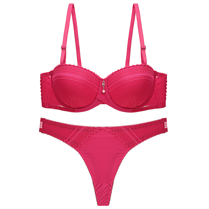 DKERT Half Cup Sexy Dantela Push Up Sutien Set Lenjerie Intima Transparente Tanga Sutien Chiloți Set