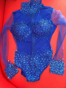 Design vestimentar 4 culori Pietre din plasă Body cu mâneci lungi Gât înalt Cristale Performanță pe scenă Tricou cu perspectivă de lux