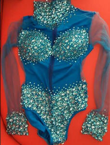Design vestimentar 4 culori Pietre din plasă Body cu mâneci lungi Gât înalt Cristale Performanță pe scenă Tricou cu perspectivă de lux
