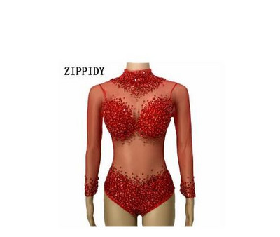 Design vestimentar 4 culori Pietre din plasă Body cu mâneci lungi Gât înalt Cristale Performanță pe scenă Tricou cu perspectivă de lux