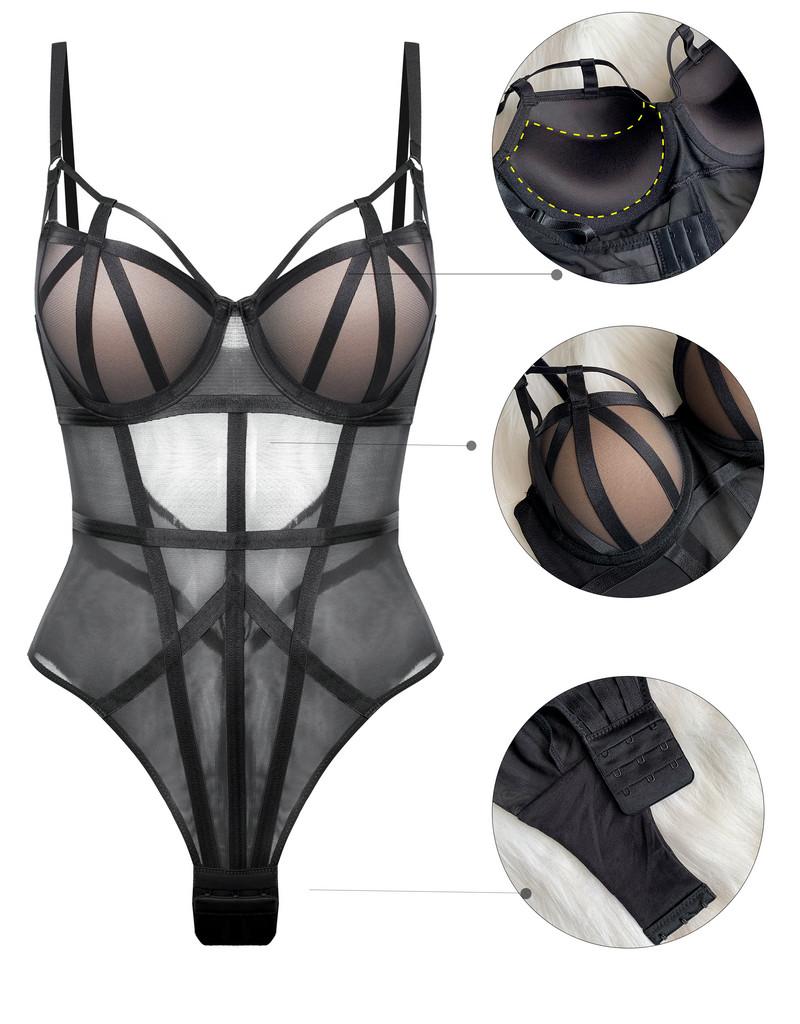 Σέξι κορμάκι με δαντέλα εσώρουχα Γυναικεία Ολόσωμο Σετ σουτιέν εσώρουχα με εσώρουχα με λεπτή εφαρμογή με λουράκια με κούφια επένδυση για γυναίκες
