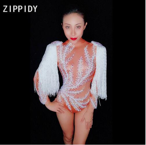 Bodi Ženska odjeća Bljeskajući biseri S resicama Spandex Bodi Pjevačica Kostim za plesačice Noćni klub Show