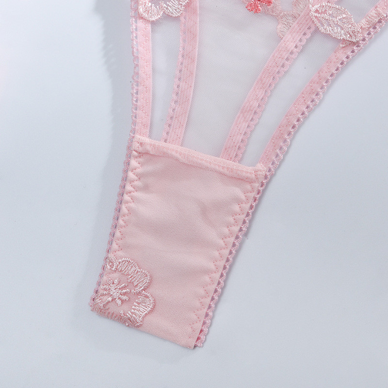 Aduloty Sexy Dantela Brodat Flori Roz Model Perspectivă de lenjerie de corp scobită Lenjerie erotică Underwire Gather 3PC