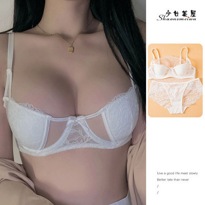 Σέξι μικρό στήθος μαζεμένο εσώρουχο πειρασμός μισό φλιτζάνι διάφανο δαντέλα εσώρουχο κορίτσι σουτιέν εσώρουχα σετ σουτιέν