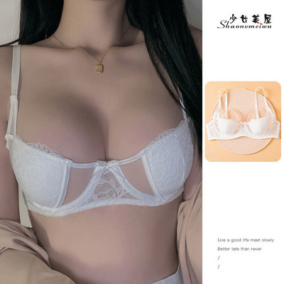 Σέξι μικρό στήθος μαζεμένο εσώρουχο πειρασμός μισό φλιτζάνι διάφανο δαντέλα εσώρουχο κορίτσι σουτιέν εσώρουχα σετ σουτιέν