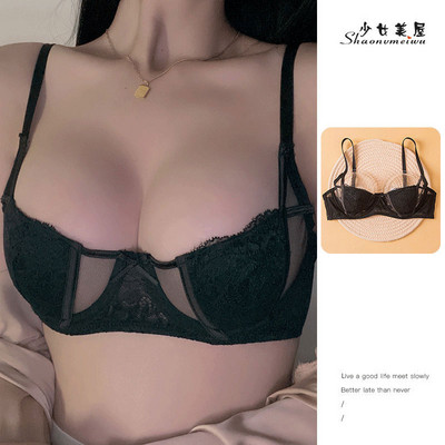 Σέξι μικρό στήθος μαζεμένο εσώρουχο πειρασμός μισό φλιτζάνι διάφανο δαντέλα εσώρουχο κορίτσι σουτιέν εσώρουχα σετ σουτιέν