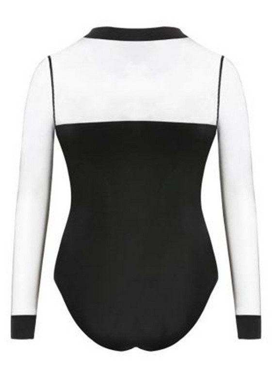 Body de vară de reducere pentru femei, cu fundă sexy, negru, cu gât fals, patchwork, cu mânecă lungă, pe spate, pentru dama, din plasă, topuri transparente