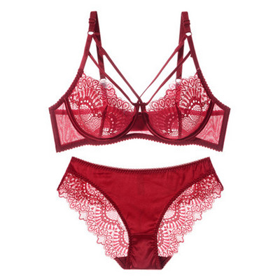 Set sutien și chiloți sexy din dantelă ultra-subțire, lenjerie de corp transparentă, cupă CDE 95C 95D