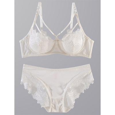 Set sutien și chiloți sexy din dantelă ultra-subțire, lenjerie de corp transparentă, cupă CDE 95C 95D