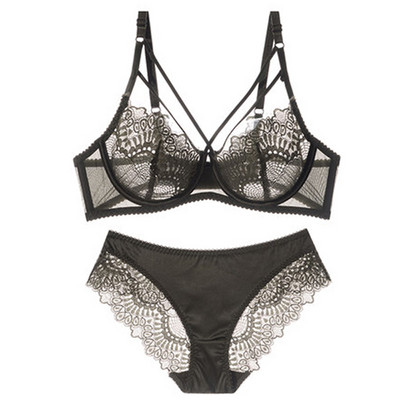 Set sutien și chiloți sexy din dantelă ultra-subțire, lenjerie de corp transparentă, cupă CDE 95C 95D