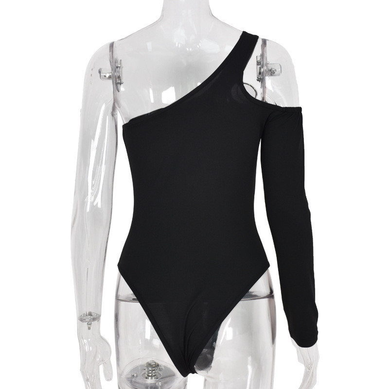 BKLD Body sexy negru de culoare solidă, cu mânecă lungă, cu un singur umăr, bandaj cu inel, salopetă scobită, toamna 2020, îmbrăcăminte nouă pentru femei