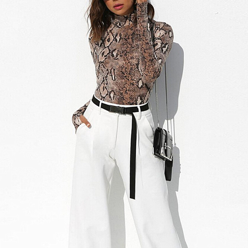 modni ženski seksi šik bodi s printom zmijske kože žene novi dolčevita s dugim rukavima skinny slim body s printom zmijske kože