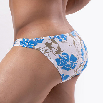 Мъжки тънки гащи U Pouch Briefs Flowers Printed Cotton Breathable Bikini Underwear G-String Calzoncillos Hombre Bikini Slip