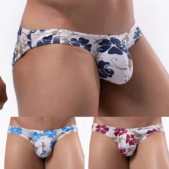 Мъжки тънки гащи U Pouch Briefs Flowers Printed Cotton Breathable Bikini Underwear G-String Calzoncillos Hombre Bikini Slip