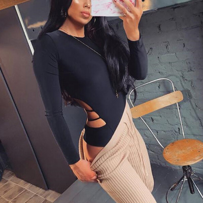 Body sexy pentru femei, la modă, cu gâtul în formă de O, cu mânecă lungă, cu mâneci lungi