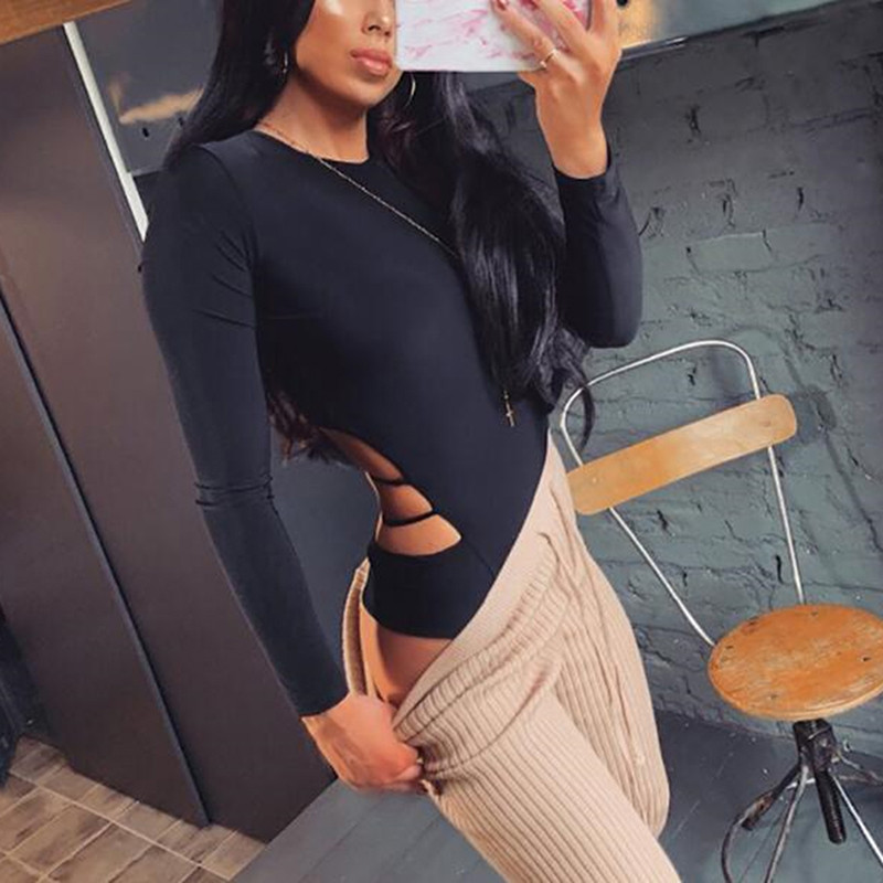 Body sexy pentru femei, la modă, cu gâtul în formă de O, cu mânecă lungă, cu mâneci lungi