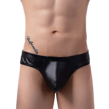 New Patchwork Sexy Men Underwear Briefs Cuecas Calzoncillos Mesh Breathable Ropa Interior Hombre Имитация на кожа Мъжки слипове
