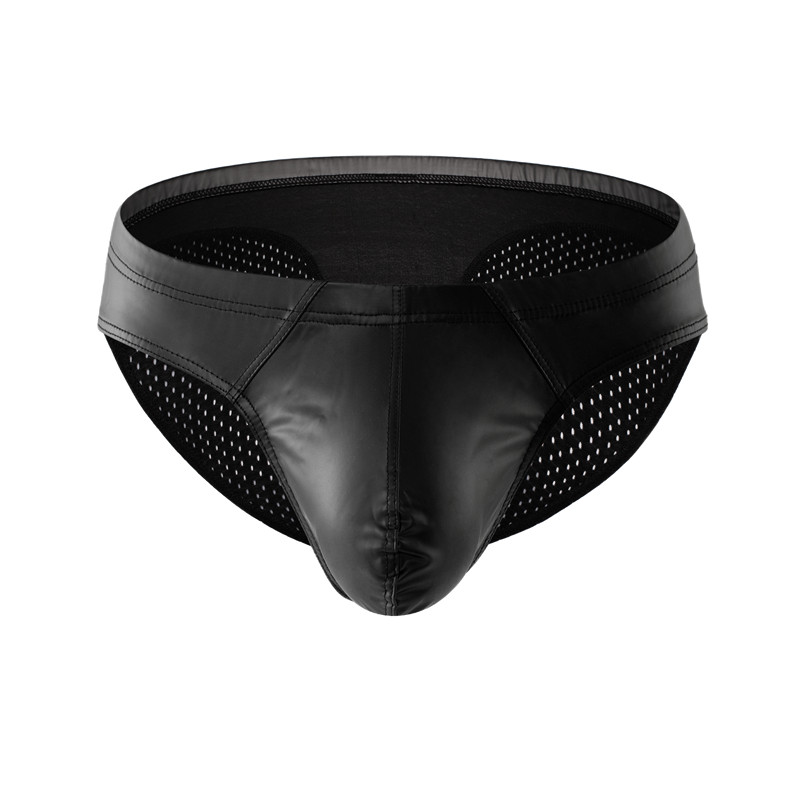 Nauji Patchwork Sexy Vyriški apatiniai kelnaitės Cuecas Calzoncillos Tinklelis Kvėpuojantis Ropa Interjeras Hombre Oda imitacinės kelnaitės vyrams