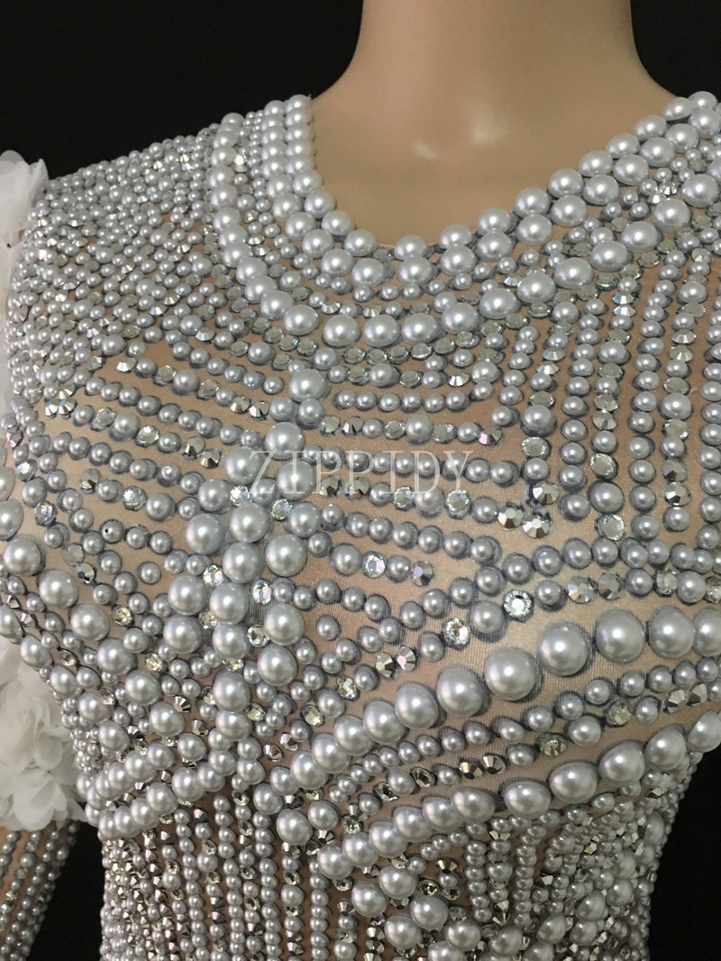 Body cu flori cu perle strălucitoare cu strasuri, performanță sexy, tricou pentru cântăreață, îmbrăcăminte pentru scenă, îmbrăcăminte de dans, ținută elastică