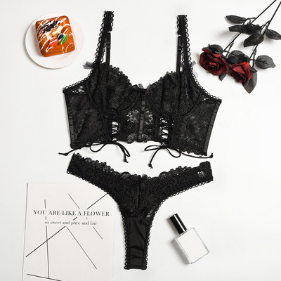 Naiste 2-osaline komplekt Sensuaalne pesu Naine Erootiline Bralette Seksikas pits Naiste aluspesu komplekt Lühikekomplektid Lilledega rinnahoidja jõulukink