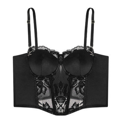 Νέο σέξι μεταξωτό σετ σουτιέν Splicing Γυναικεία δαντέλα κέντημα ατσάλι φαρδύ Γαλλικά μαύρα εσώρουχα Μετατρέψιμα λουριά σουτιέν