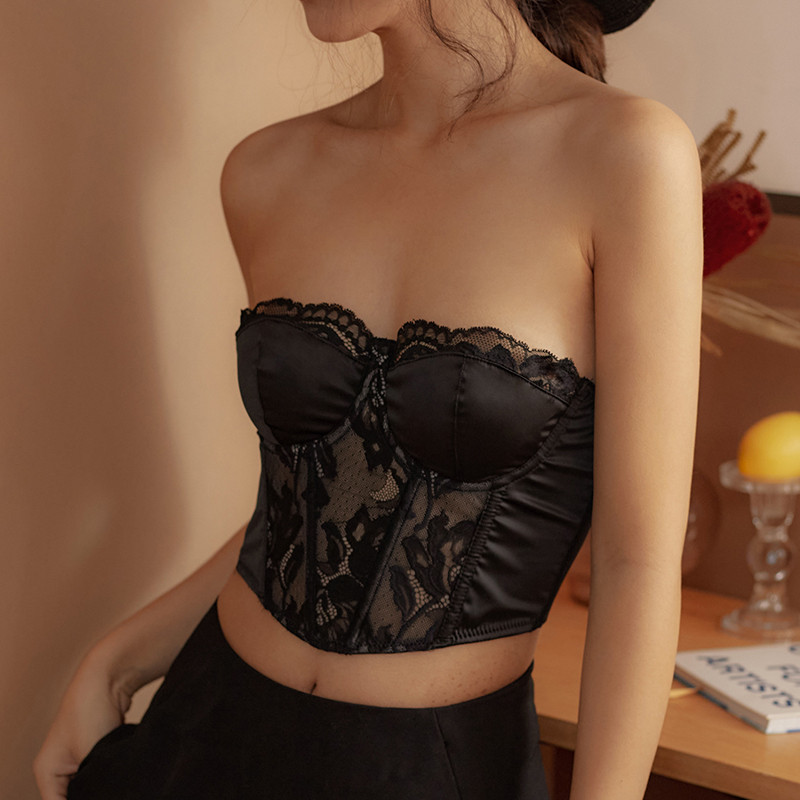 Νέο σέξι μεταξωτό σετ σουτιέν Splicing Γυναικεία δαντέλα κέντημα ατσάλι φαρδύ Γαλλικά μαύρα εσώρουχα Μετατρέψιμα λουριά σουτιέν