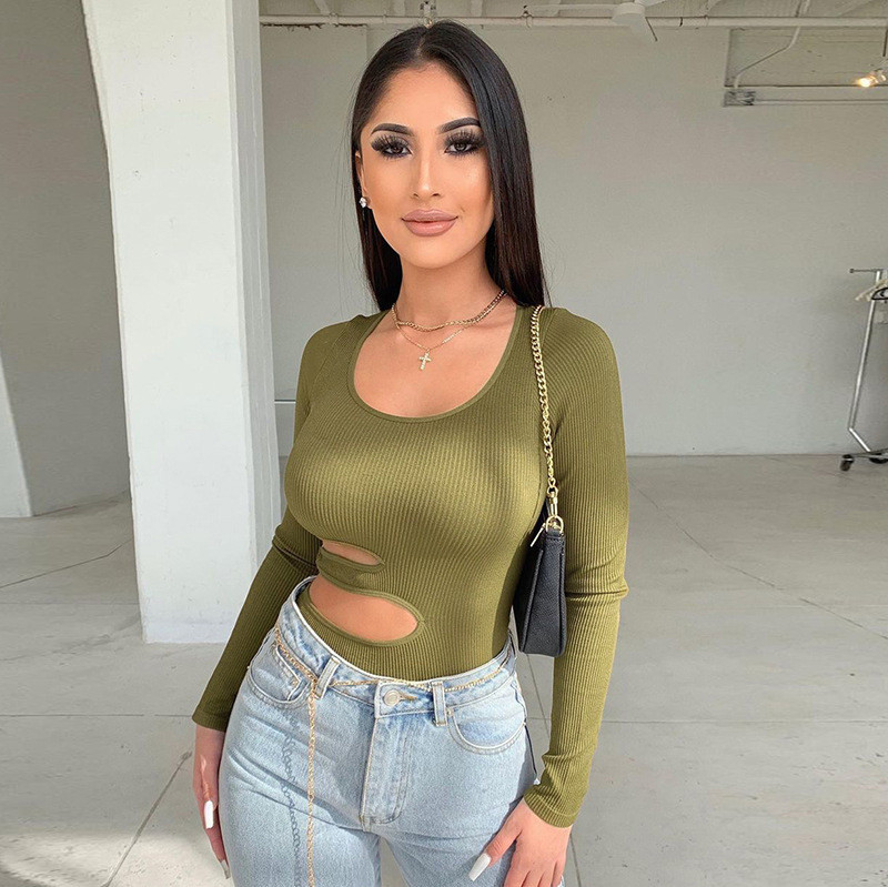 BKLD sügisriided naistele 2021, uus vabaaja ühevärviline ebaregulaarne õõnsa pikkade varrukatega ühes tükis varustus, seksikas must body