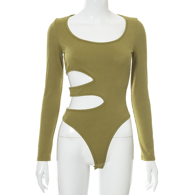 BKLD sügisriided naistele 2021, uus vabaaja ühevärviline ebaregulaarne õõnsa pikkade varrukatega ühes tükis varustus, seksikas must body