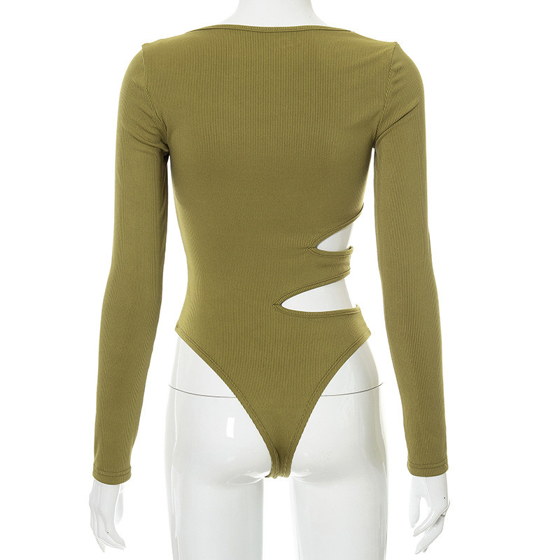 BKLD sügisriided naistele 2021, uus vabaaja ühevärviline ebaregulaarne õõnsa pikkade varrukatega ühes tükis varustus, seksikas must body