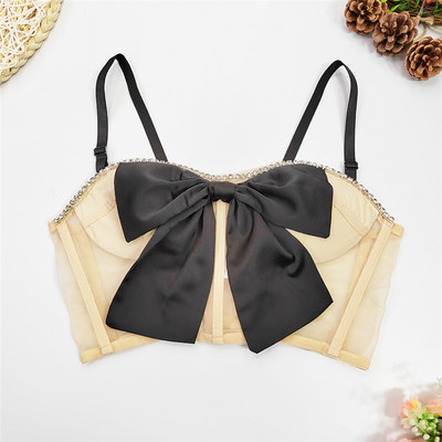 Καλοκαιρινό Νέο Γυναικείο Λεπτό Σουτιέν Καμισόλ με χάντρες απλικέ κομμένο πάνω σέξι εξώπλατο διχτυωτό λεπτό μπλουζάκι νυχτερινό κέντρο διασκέδασης