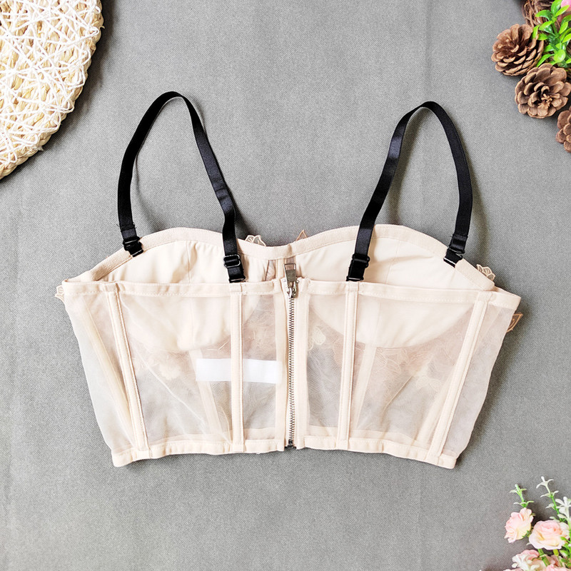 Καλοκαιρινό Νέο Γυναικείο Λεπτό Σουτιέν Καμισόλ με χάντρες απλικέ κομμένο πάνω σέξι εξώπλατο διχτυωτό λεπτό μπλουζάκι νυχτερινό κέντρο διασκέδασης