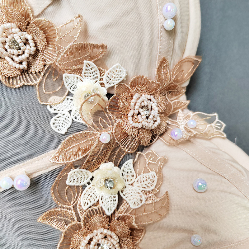 Καλοκαιρινό Νέο Γυναικείο Λεπτό Σουτιέν Καμισόλ με χάντρες απλικέ κομμένο πάνω σέξι εξώπλατο διχτυωτό λεπτό μπλουζάκι νυχτερινό κέντρο διασκέδασης