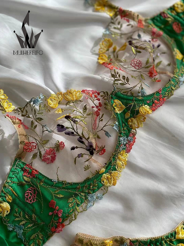 Mulherelfo Lenjerie de lux Dantela Set Zână Sexy Femeie 2 Buc Broderie Florală Sutien Transparent Lenjerie Delicată Bielizna Outfits