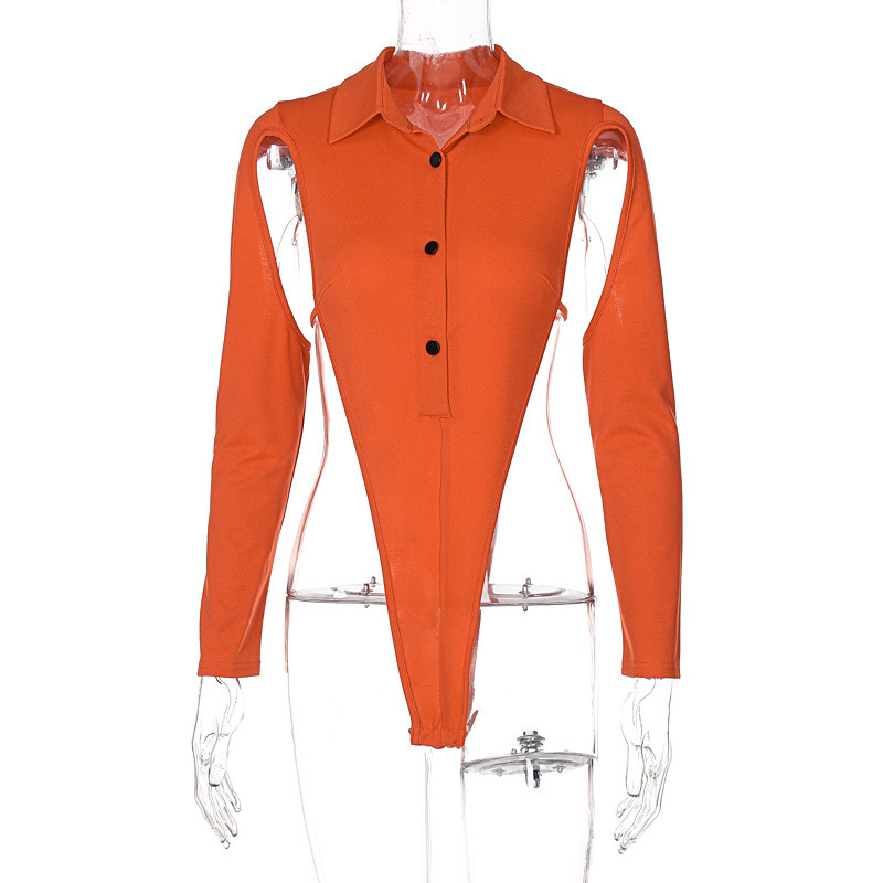 BKLD Îmbrăcăminte pentru femei 2021, vară, culoare uni, guler polo cu piept, body scobit cu mânecă lungă, ținute sexy de club pentru petrecere