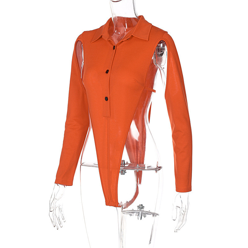 BKLD Îmbrăcăminte pentru femei 2021, vară, culoare uni, guler polo cu piept, body scobit cu mânecă lungă, ținute sexy de club pentru petrecere