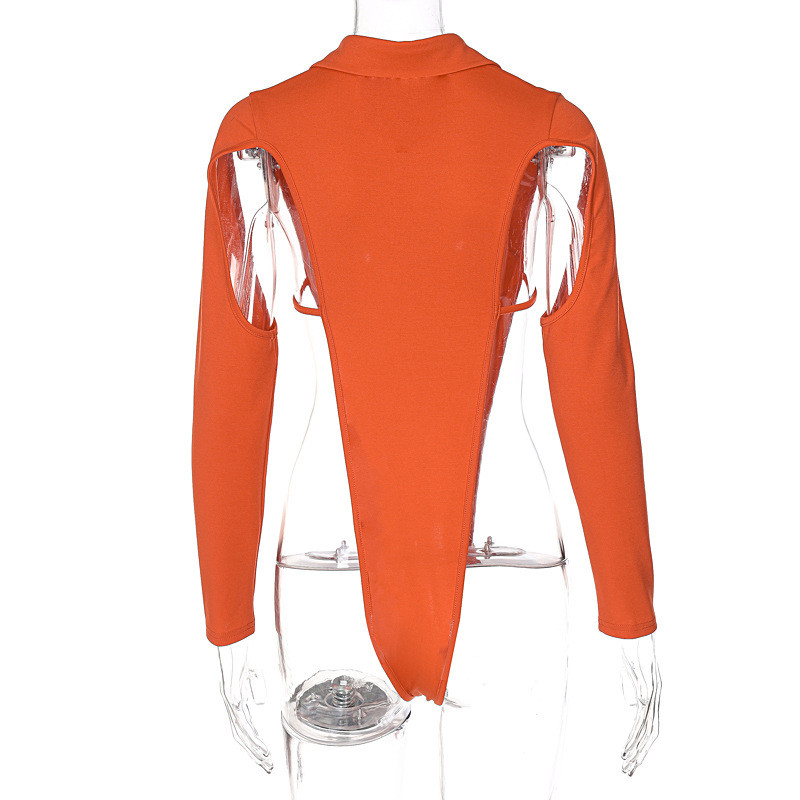 BKLD Îmbrăcăminte pentru femei 2021, vară, culoare uni, guler polo cu piept, body scobit cu mânecă lungă, ținute sexy de club pentru petrecere