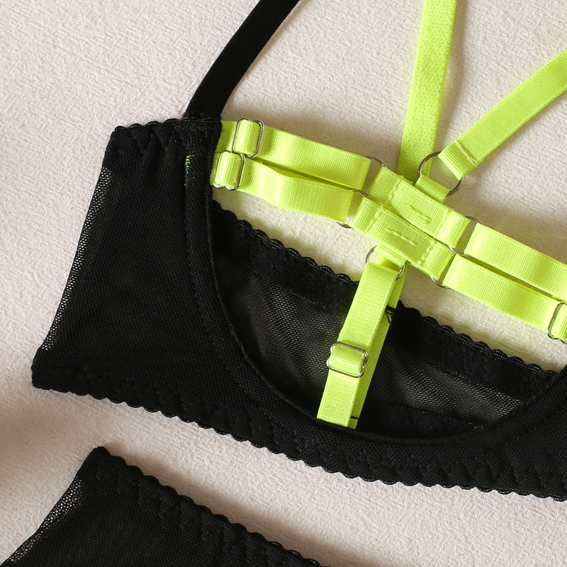 Ellolace Lenjerie Neon Femeie Dezbrăcată fără Cenzură Lenjerie intima  sexy Intim 5 piese Set sutien și chiloți Halter