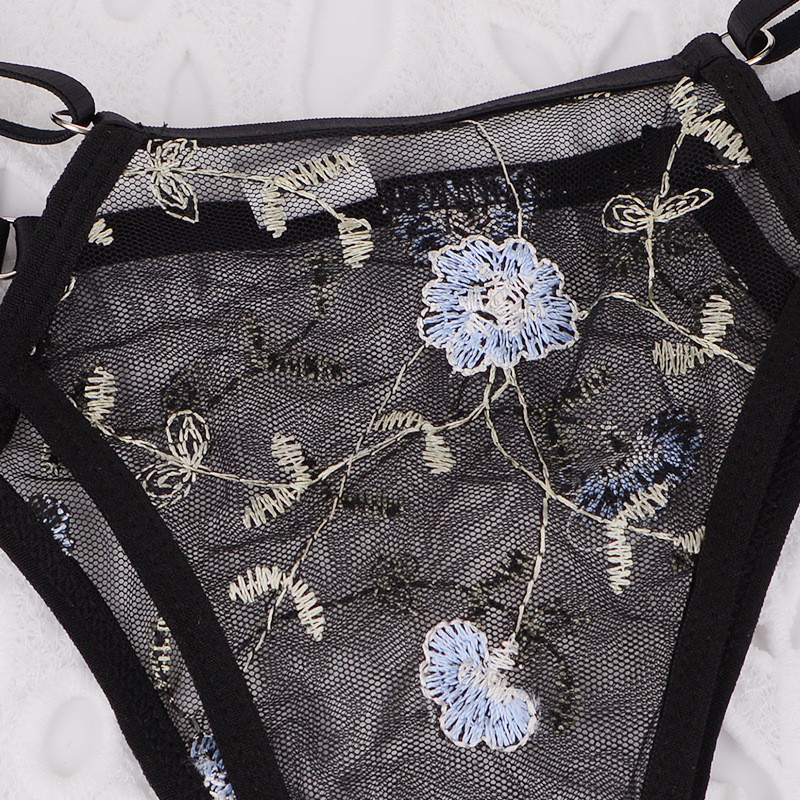 Lenjerie Intima Costum Sexy Sutien Transparent Femeie 2 Piese Broderie Floral Lenjerie Intima Costum Dantela Fara Sutien Suport Otel