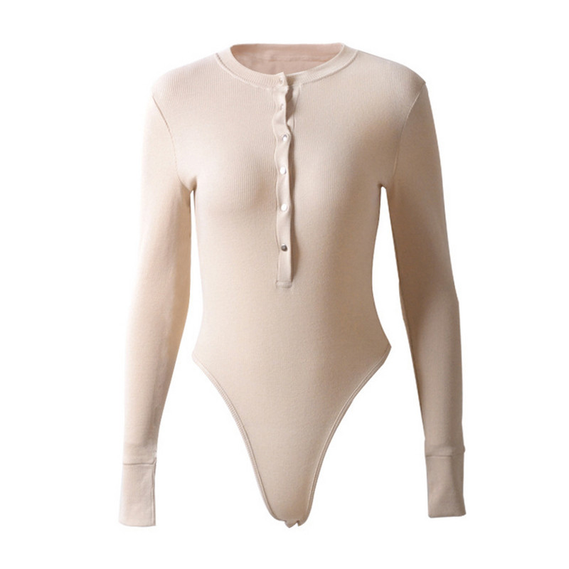 Seksi pleteni bodi s V izrezom Ženski kombinezon s dugim rukavima bijele marelice i dugim rukavima Kombinezon 2020 Ležerni uski jednobojni kombinezon XL