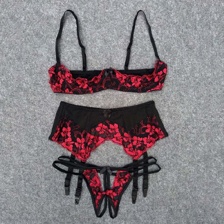 Donje rublje Ultra tanki grudnjak sa žicom Gaćice na skupljanje Intimna odjeća Francuskinje Seksi Pola šalice Šuplje Zavodljivo donje rublje