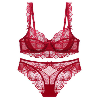 Νέο Plus Size BCDE Cup Σετ σουτιέν Sexy Lace Ultrathin Γυναικεία Εσώρουχα Καλοκαιρινό διάφανο σουτιέν και εσώρουχα 85E 90C 95D