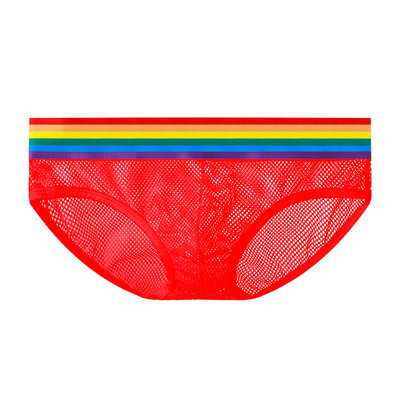 Seksikad meeste püksid hingavad võrk Hole meeste aluspesu bikiinid meeste õõnsad vikerkaare aluspüksid pesu aluspüksid